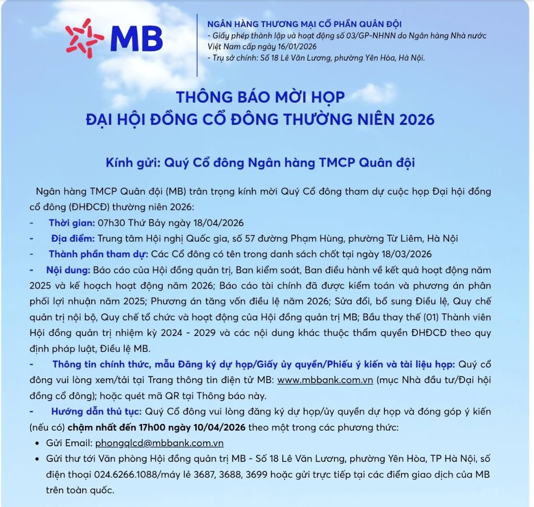 MB thông báo nóng, cổ đông cần làm ngay việc này - Ảnh 1