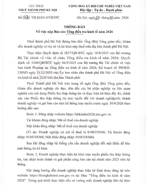 Thuế Thành phố Hà Nội phát thông báo quan trọng - Ảnh 1