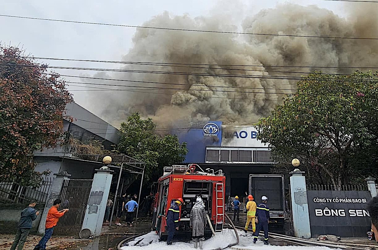 Hỏa hoạn tại Công ty bao bì Bông Sen, khói đen cuồn cuộn - Ảnh 1