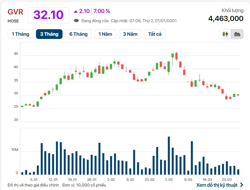Cổ phiếu GVR “trắng bên bán”, dòng tiền "bắt đáy" kích hoạt cú tăng kịch trần - Ảnh 1