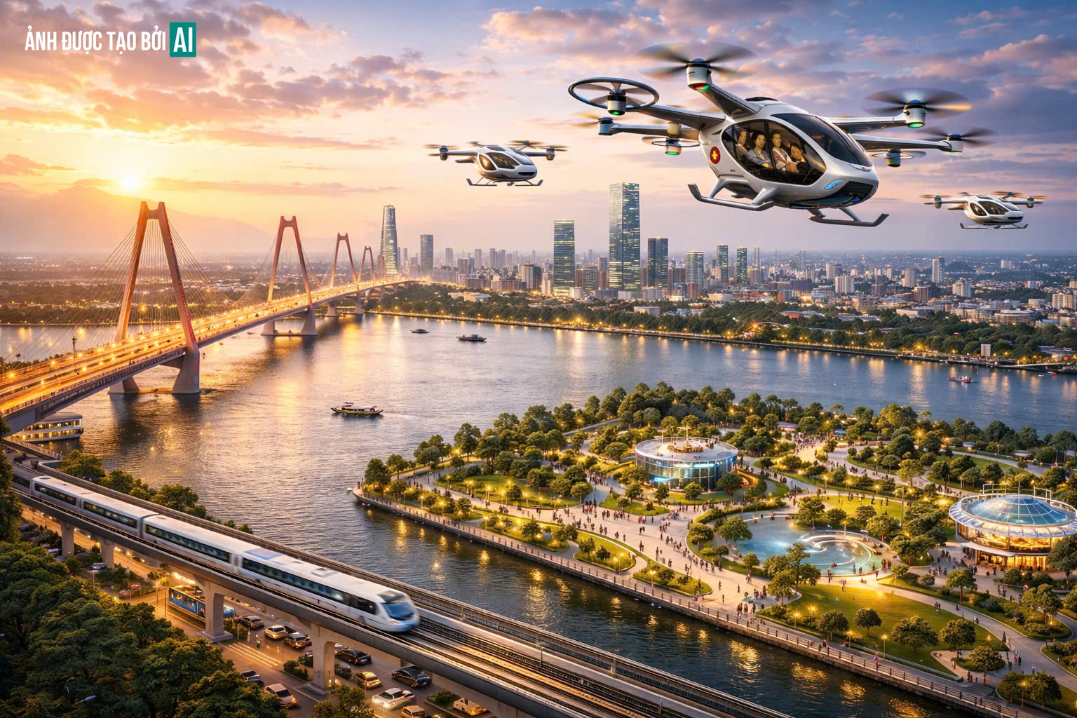 Taxi bay, drone giao hàng xuất hiện ấn tượng trong quy hoạch 100 năm của Hà Nội thế nào? - Ảnh 2