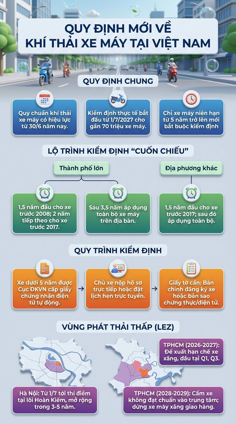 Hàng triệu xe máy tạm được miễn kiểm định khí thải: Điều kiện là gì? - Ảnh 2