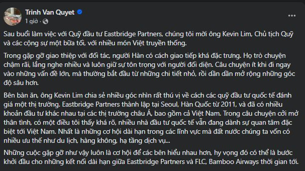Ông Trịnh Văn Quyết hé lộ chuyện đằng sau bữa tối với Chủ tịch quỹ Hàn Quốc - Ảnh 1