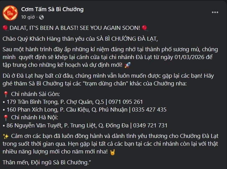 Quán cơm tấm Sà Bì Chưởng ở Đà Lạt của Độ Mixi, Xemesis, PewPew chính thức thông báo đóng cửa - Ảnh 1