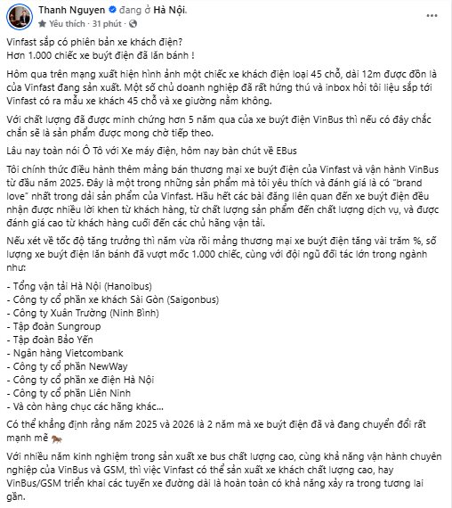 CEO Xanh SM Nguyễn Văn Thanh bất ngờ hé lộ: 'VinFast sắp có phiên bản xe khách điện?' - Ảnh 2