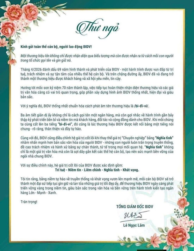 Ngân hàng BIDV thay đổi cách đọc tên - Ảnh 1