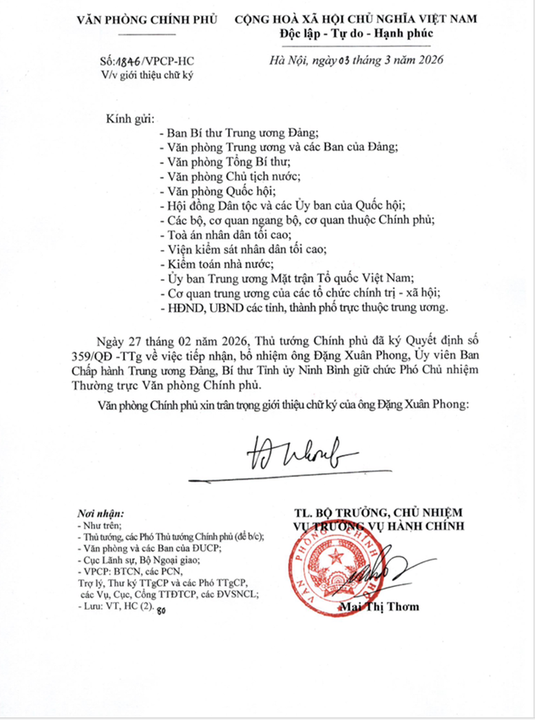 Giới thiệu chữ ký của đồng chí Đặng Xuân Phong, Phó Chủ nhiệm Thường trực Văn phòng Chính phủ - Ảnh 1
