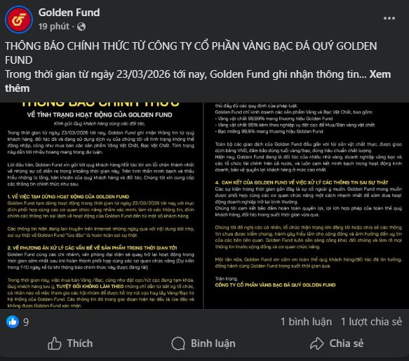 Golden Fund xác nhận tạm dừng hoạt động, lên tiếng trước tin đồn “lừa đảo” trên mạng xã hội - Ảnh 1