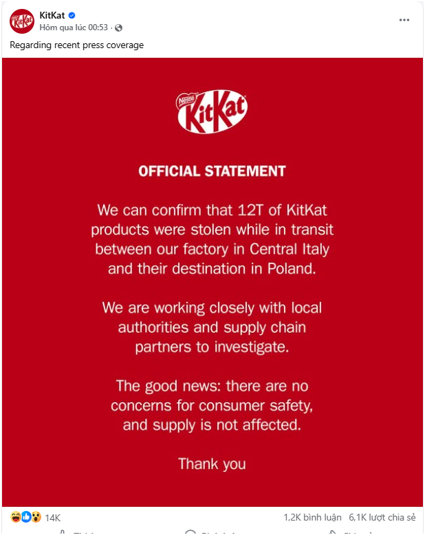 12 tấn KitKat bị trộm, một loạt các brand ở Việt Nam ra thông báo "xe tải chở hàng bị mất tích": Chuyện gì đây? - Ảnh 2