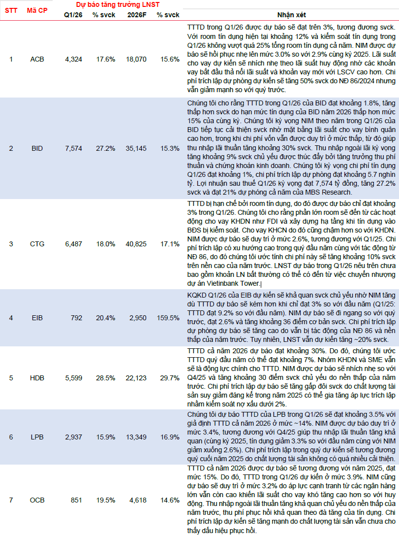 Dự báo lợi nhuận 13 ngân hàng trong quý I/2026: Loạt nhà băng tăng trưởng hai con số, Sacombank có thể giảm mạnh - Ảnh 2
