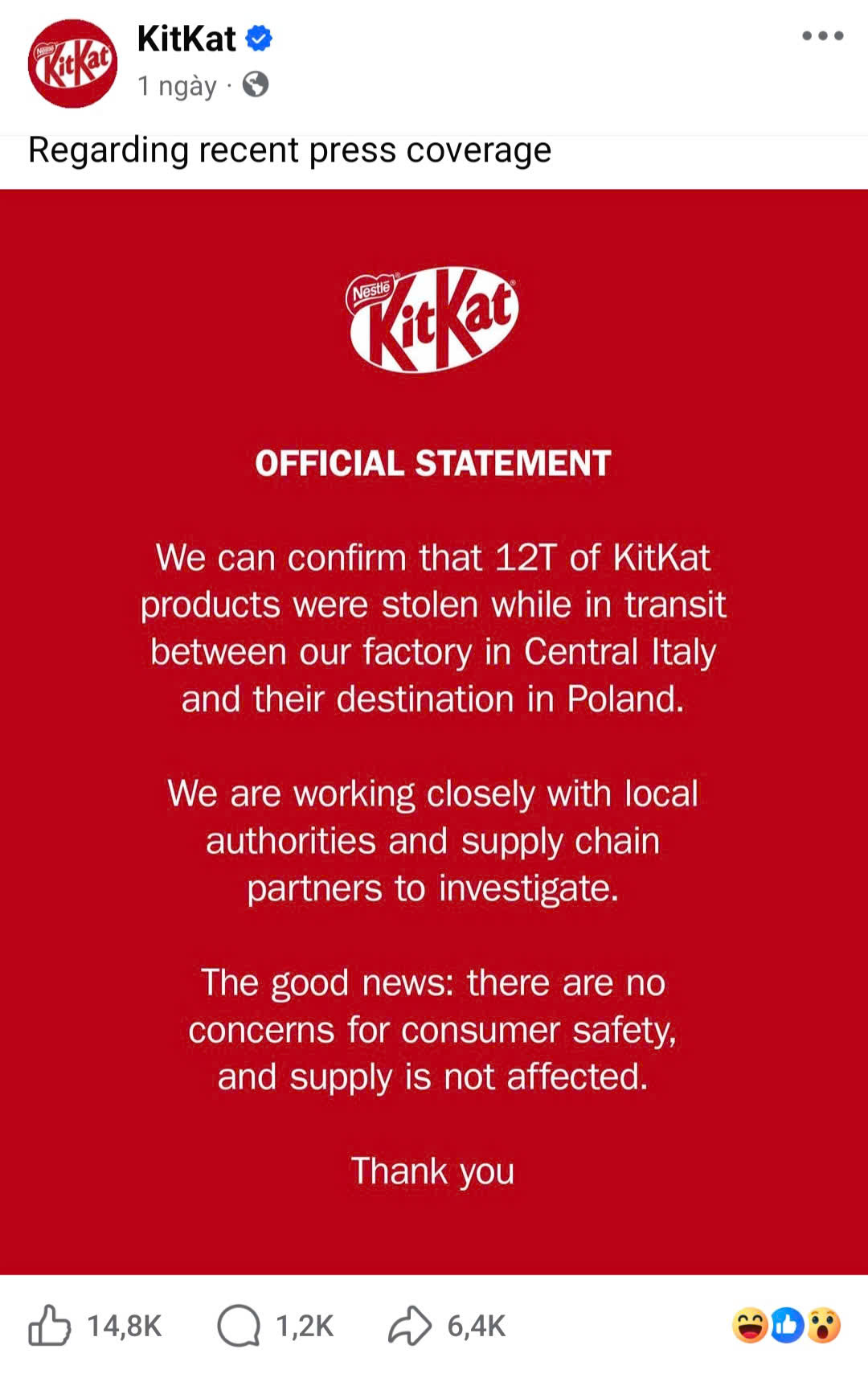 Giải mã làn sóng "báo mất hàng" sau vụ trộm hy hữu 12 tấn socola KitKat - Ảnh 1