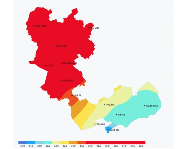 Bản đồ nhiệt TP.HCM đỏ rực vì nắng nóng diện rộng - Ảnh 1