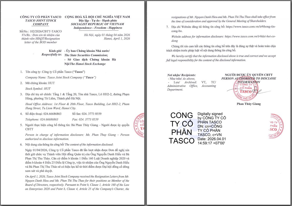 Tasco có 2 thành viên HĐQT xin từ nhiệm - Ảnh 1