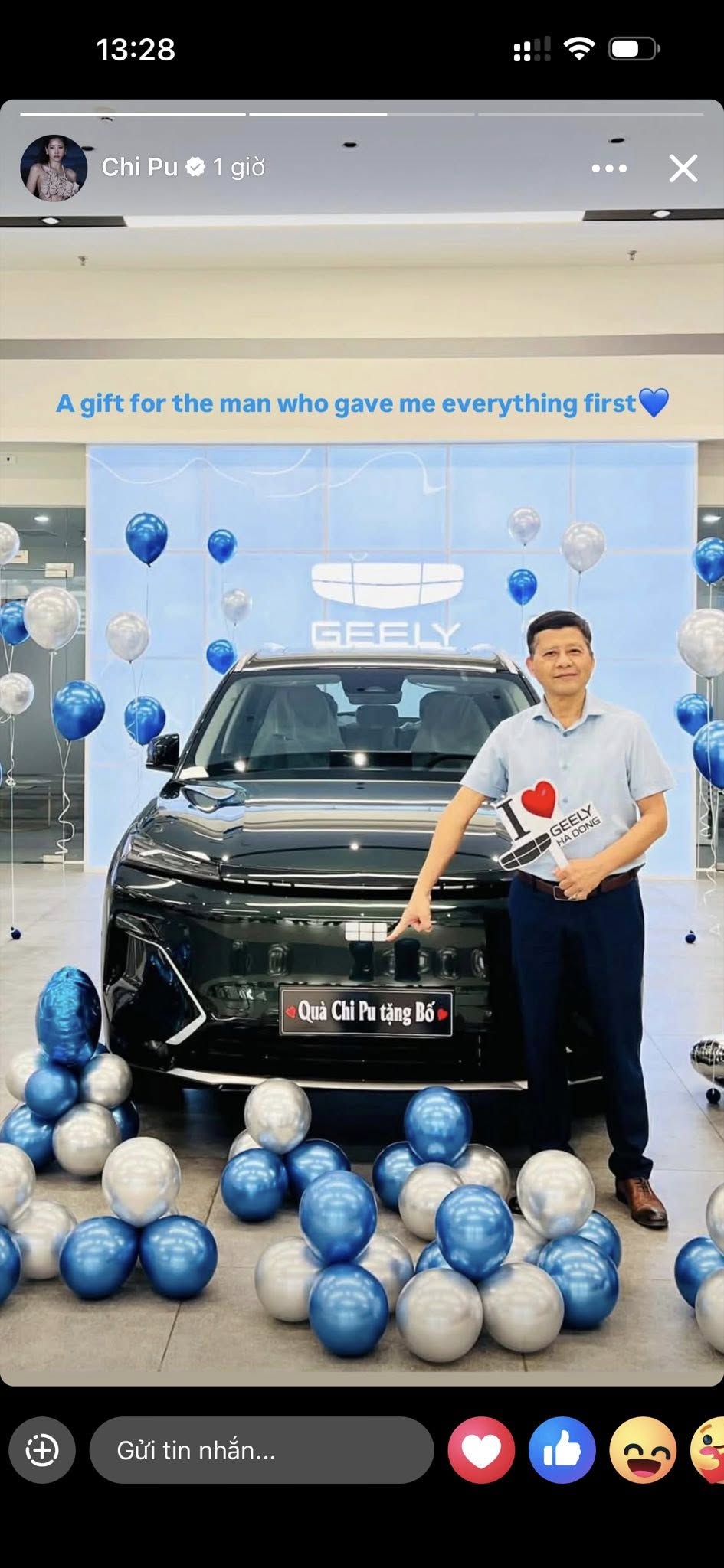 Chi Pu tặng bố chiếc Geely EX5 bản PHEV kèm lời nhắn xúc động - Ảnh 1