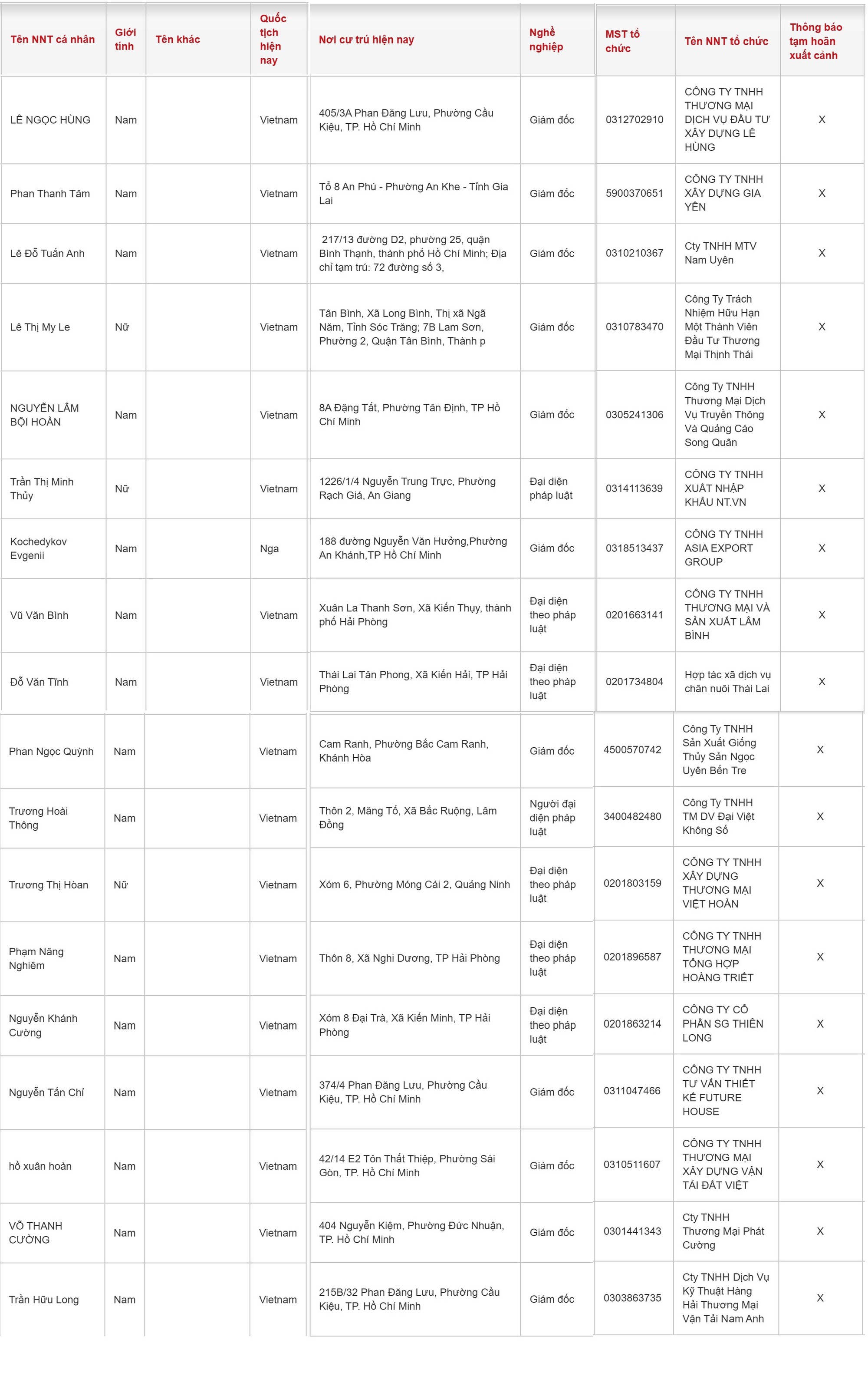 Một loạt Giám đốc có tên sau cần kiểm tra ngay: Đã nằm trong diện tạm hoãn xuất cảnh của Cục Thuế - Ảnh 1
