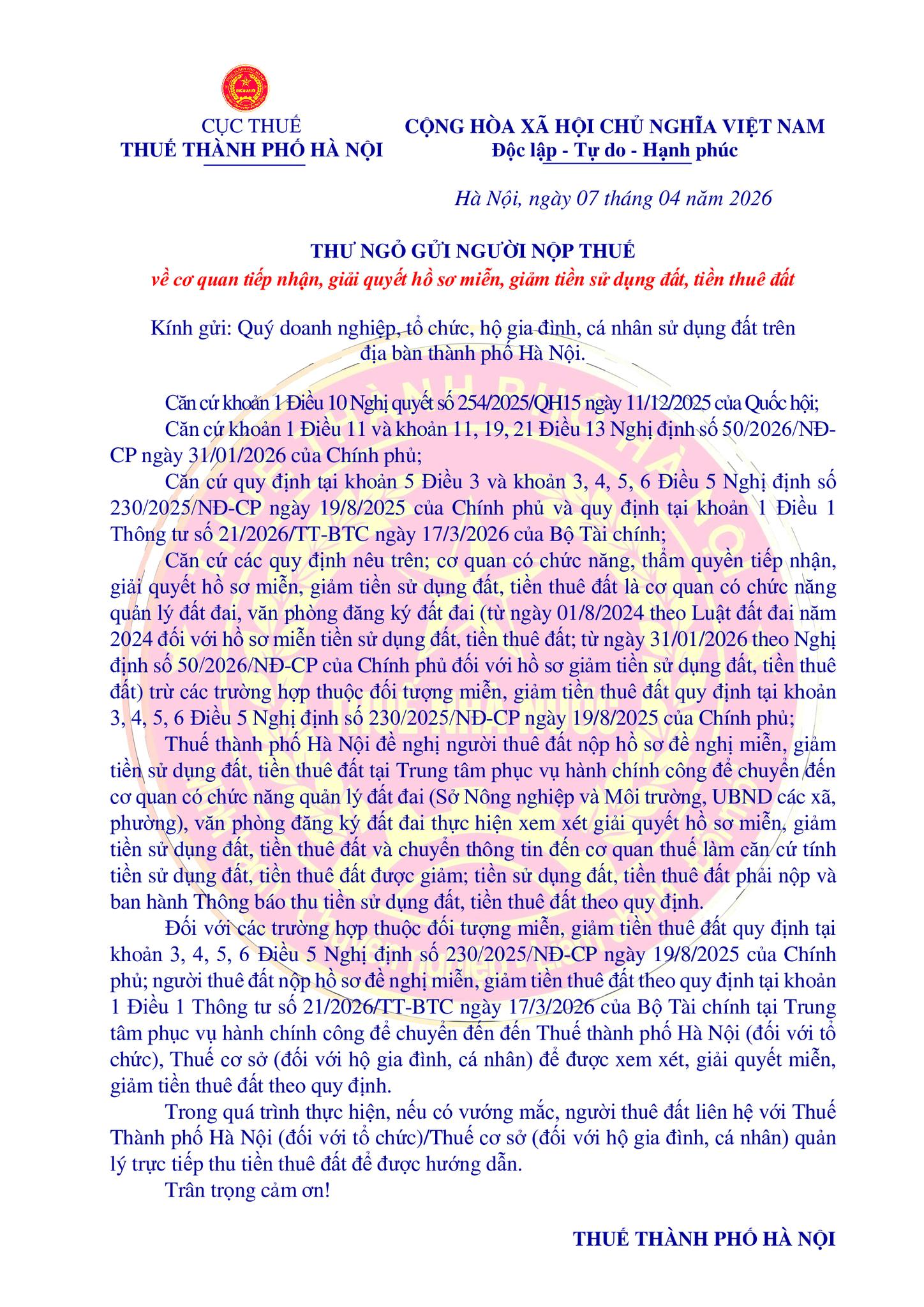 Thuế TP Hà Nội có thông báo mới - Ảnh 1