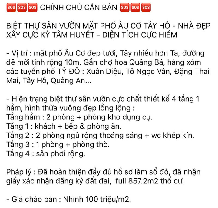 Bất ngờ mức giá nhiều biệt thự ở 'đất vàng' Hồ Tây, Hà Nội - Ảnh 1