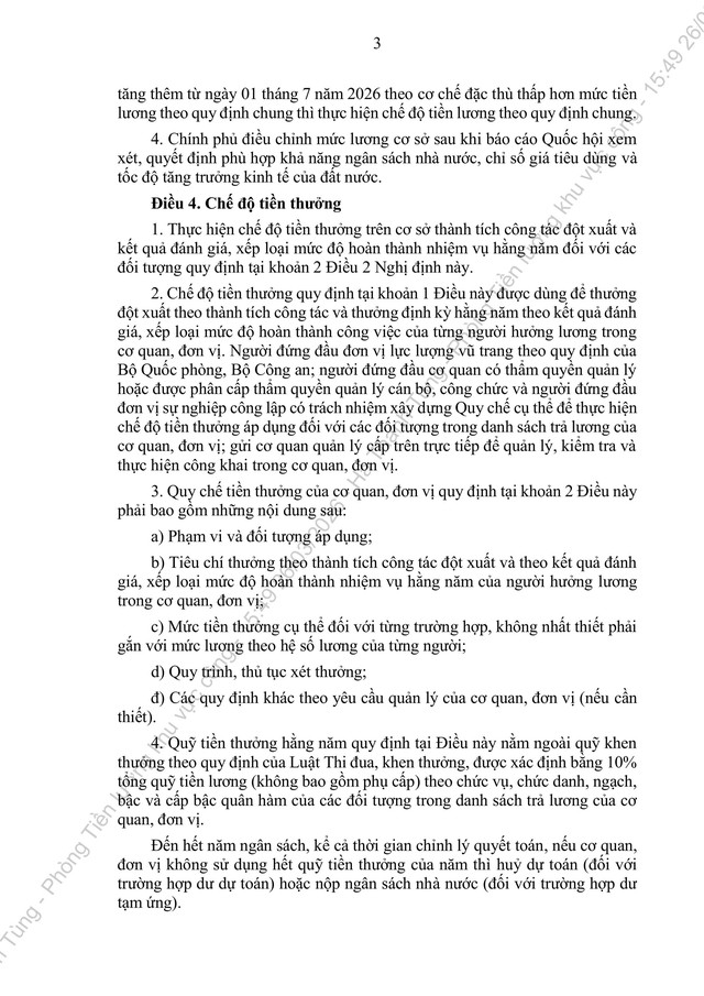 TOÀN VĂN: Dự thảo Nghị định quy định mức lương cơ sở, chế độ tiền thưởng đối với cán bộ, công chức, viên chức và lực lượng vũ trang - Ảnh 3