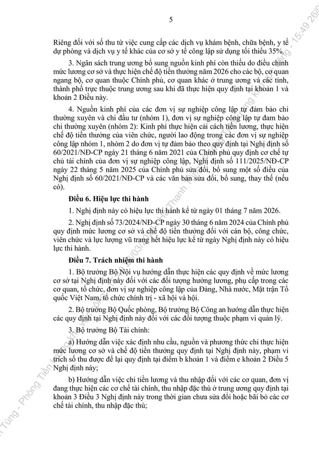 TOÀN VĂN: Dự thảo Nghị định quy định mức lương cơ sở, chế độ tiền thưởng đối với cán bộ, công chức, viên chức và lực lượng vũ trang - Ảnh 5