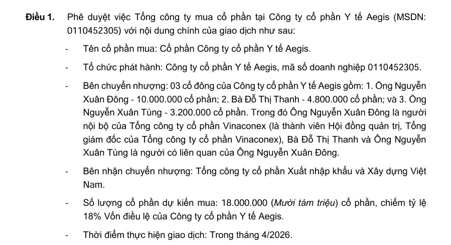 Vinaconex vừa phê duyệt một giao dịch "đặc biệt": nhận chuyển nhượng cổ phần tại Công ty cổ phần Y tế Aegis - Ảnh 2