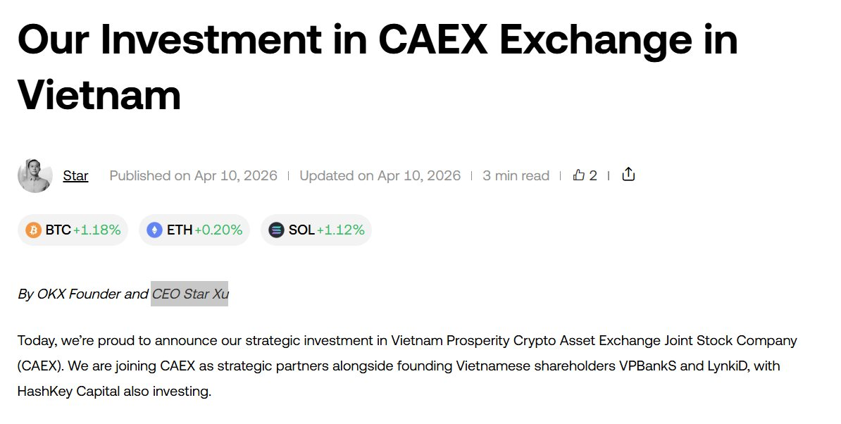 Bom tấn thị trường tài sản số: OKX và HashKey rót vốn vào sàn tiền số CAEX của hệ sinh thái VPBank - Ảnh 1