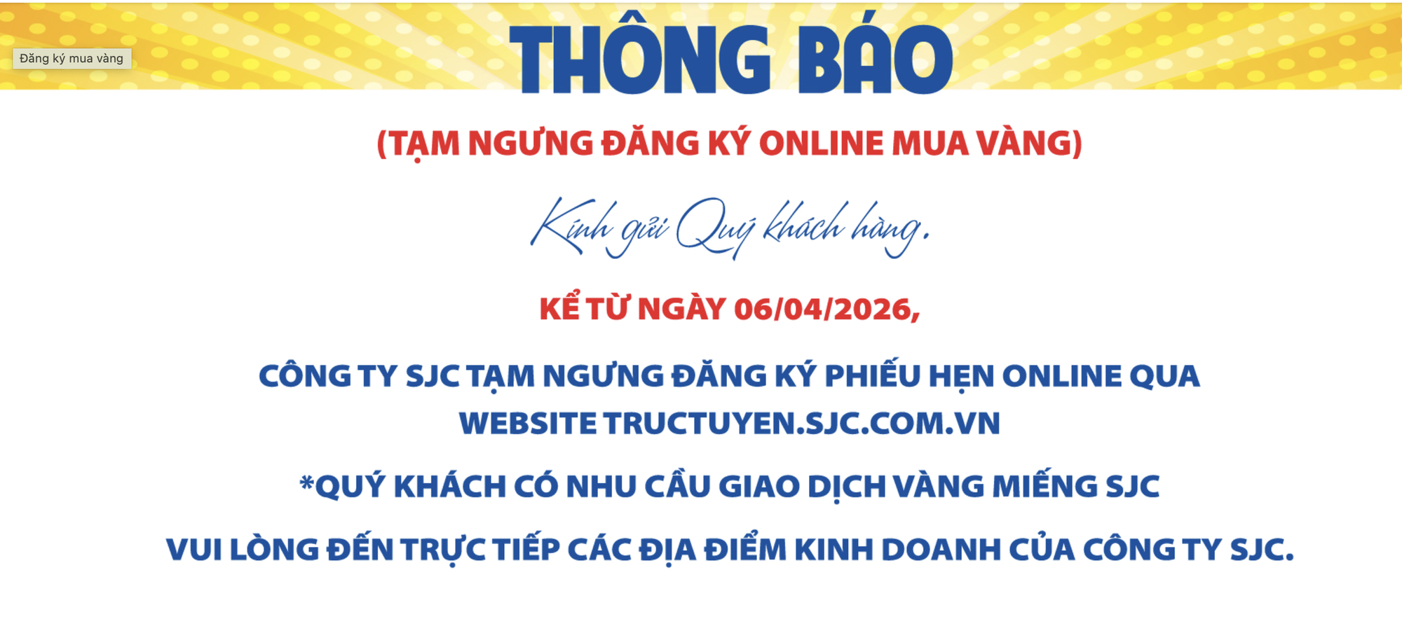 Tối 6-4, giá vàng tăng trở lại, công ty SJC tạm ngưng đăng ký online mua vàng - Ảnh 2