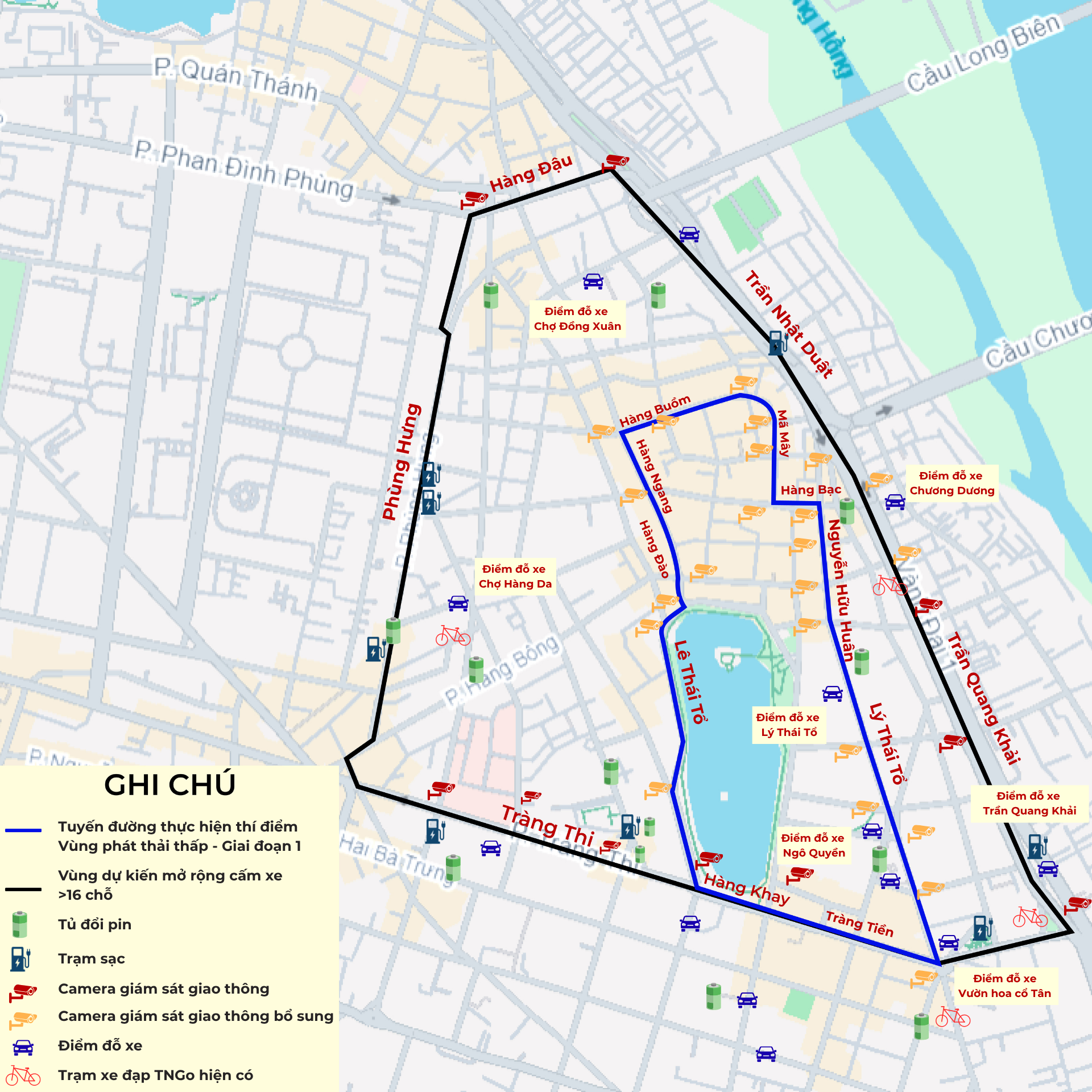 [Infographic] - Chi tiết điểm gửi xe, trạm sạc xe điện xung quanh khu vực cấm xe xăng ở Hà Nội - Ảnh 1