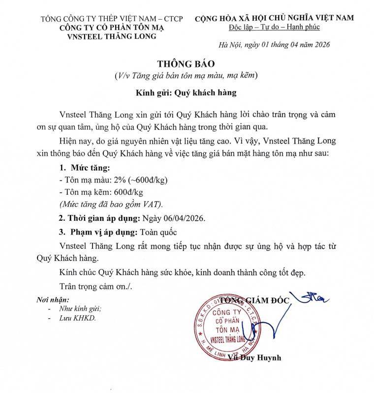 Nam Kim, Vnsteel đồng loạt tăng mạnh giá tôn và ống thép, cao nhất tới 600.000 đồng/tấn - Ảnh 2