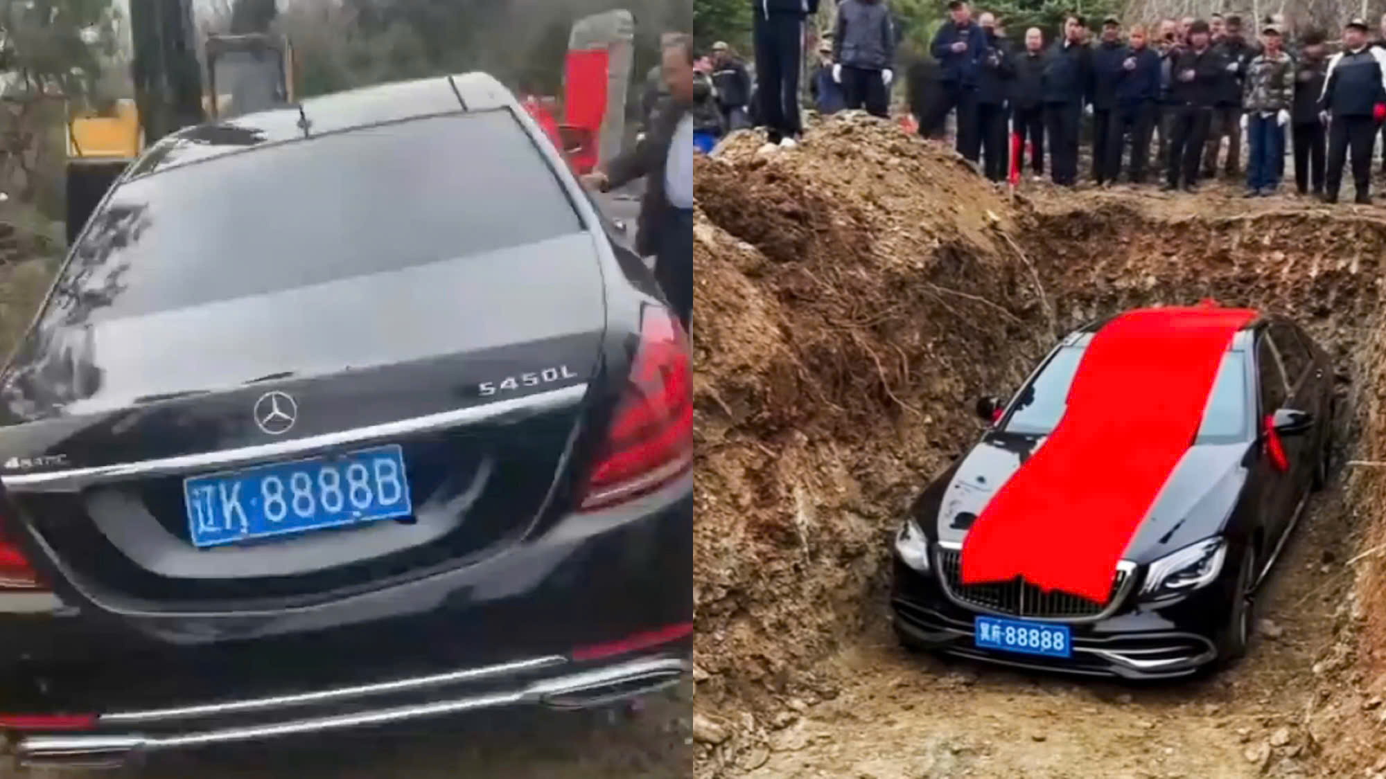 Chôn xe Mercedes biển số 8888 theo người quá cố, gia đình Trung Quốc gây bão dư luận - Ảnh 1