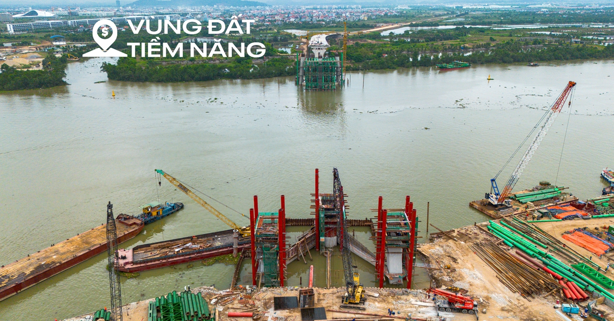 Toàn cảnh công trường cầu dây văng rộng nhất Hải Phòng: Tháp cao bằng tòa nhà 40 tầng, nằm sát vách dự án hơn 2 tỷ USD của Vingroup