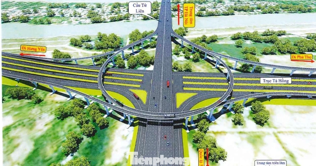Cận cảnh thiết kế nút giao 'hoa thị' kết nối cầu Tứ Liên với Đại lộ sông Hồng