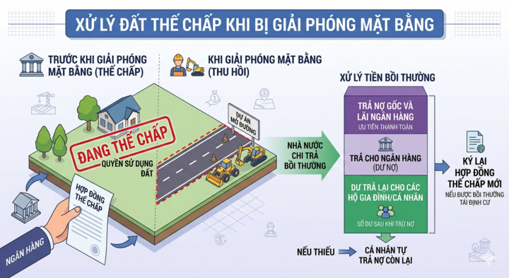 Đất đang thế chấp ngân hàng bị giải phóng mặt bằng, tiền đền bù xử lý ra sao? - Ảnh 1