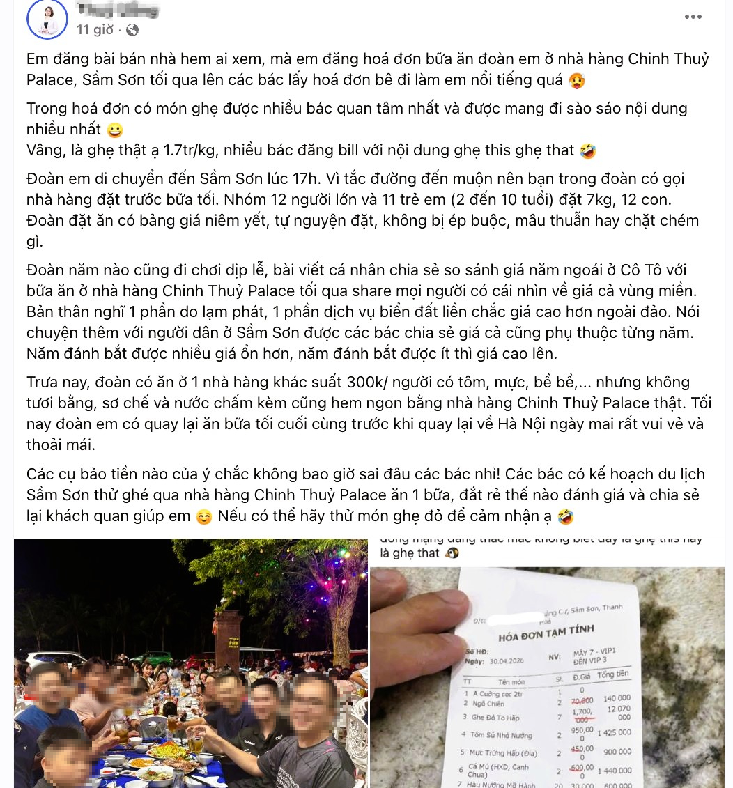 Vụ hóa đơn bữa ăn 18 triệu đồng ở Sầm Sơn: Người đăng bill bất ngờ vì bỗng nổi tiếng - Ảnh 1