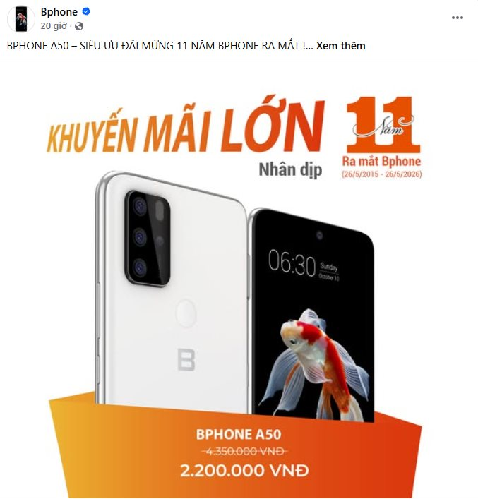 Bphone của ông Nguyễn Tử Quảng bất ngờ xuất hiện trở lại: Xả hàng, giảm 49% - Ảnh 1