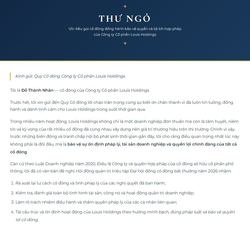 Ông Đỗ Thành Nhân tái xuất, đề nghị Louis Holdings triệu tập Đại hội đồng cổ đông bất thường năm 2026? - Ảnh 2