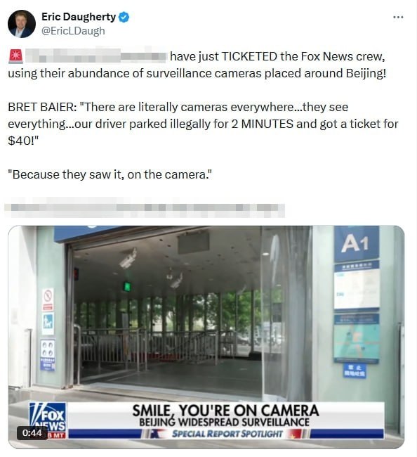 Phóng viên Fox News sang Trung Quốc chưa kịp tác nghiệp tin ông Trump đã bị camera giao thông phạt 40 USD vì đỗ xe trái phép - Ảnh 1
