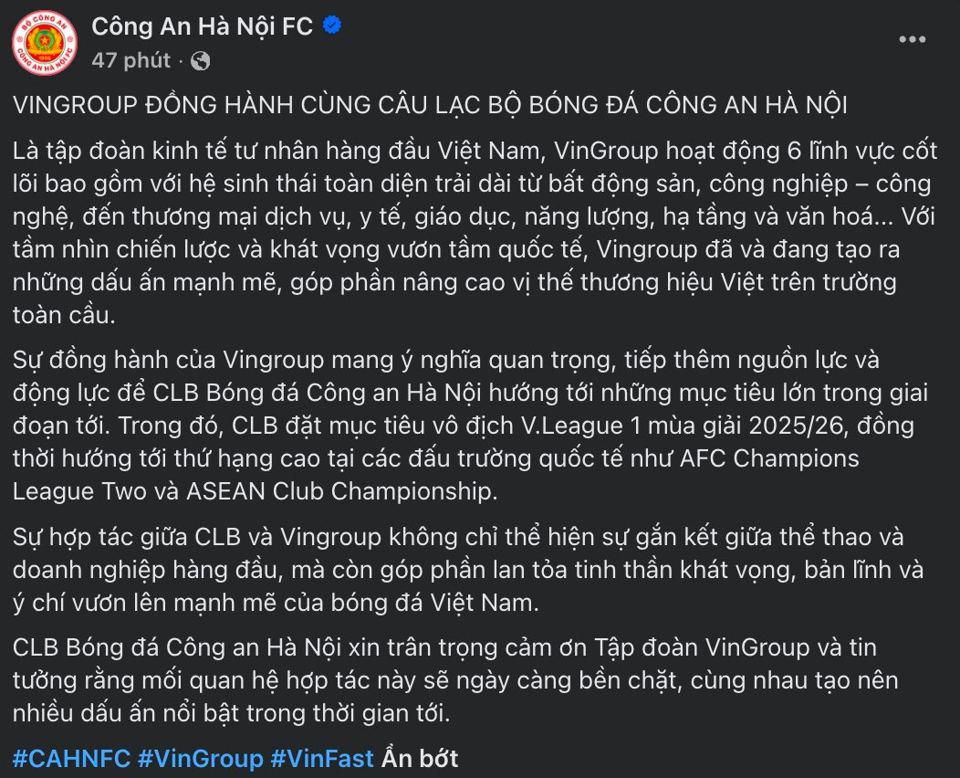 Đội bóng Công an Hà Nội liên tiếp đón 2 tập đoàn của 2 tỷ phú làm nhà tài trợ - Ảnh 1