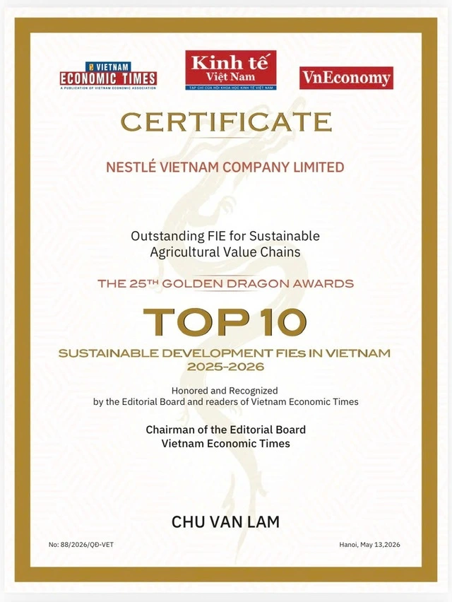 Nestlé Việt Nam nhận giải thưởng Rồng Vàng phát triển chuỗi giá trị nông nghiệp bền vững - Ảnh 2