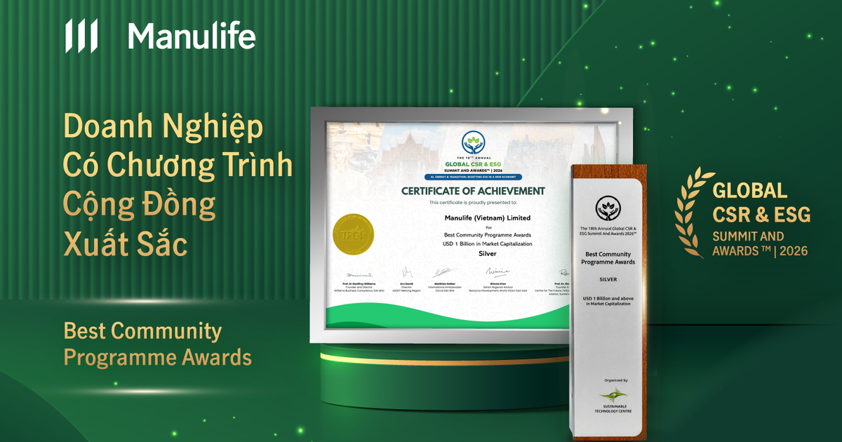 Manulife Việt Nam nhận giải thưởng quốc tế về hoạt động cộng đồng