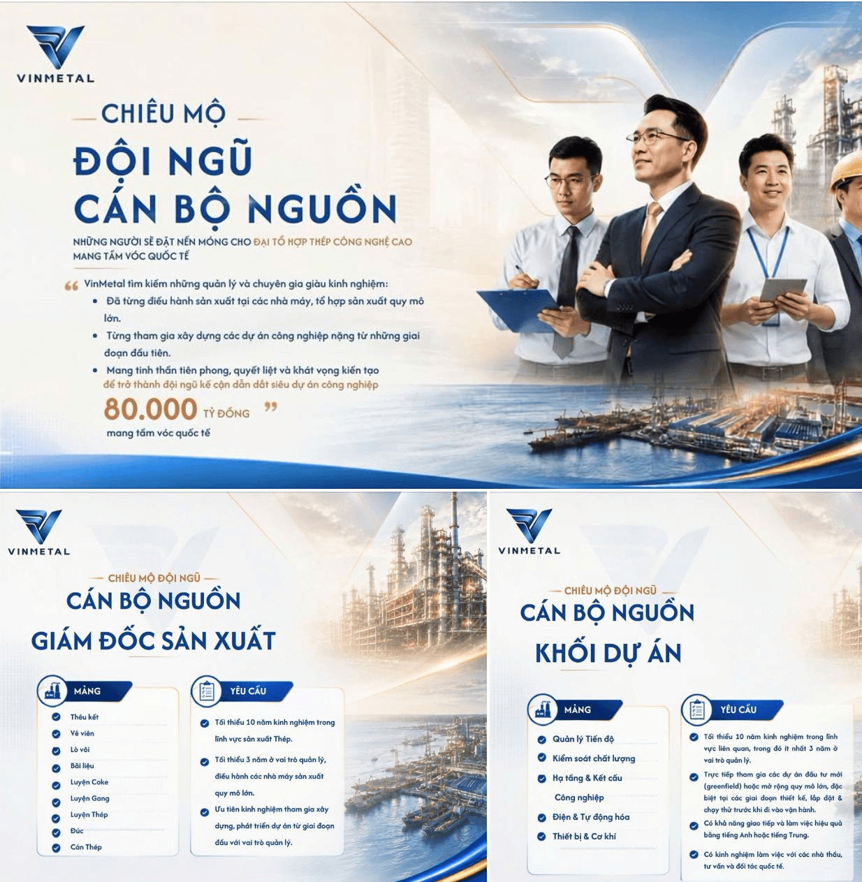 VinMetal tuyển cán bộ nguồn cho đại dự án thép 80.000 tỷ đồng tại Vũng Áng: Yêu cầu kinh nghiệm tối thiểu 10 năm, tuyển cả vị trí Giám đốc - Ảnh 1