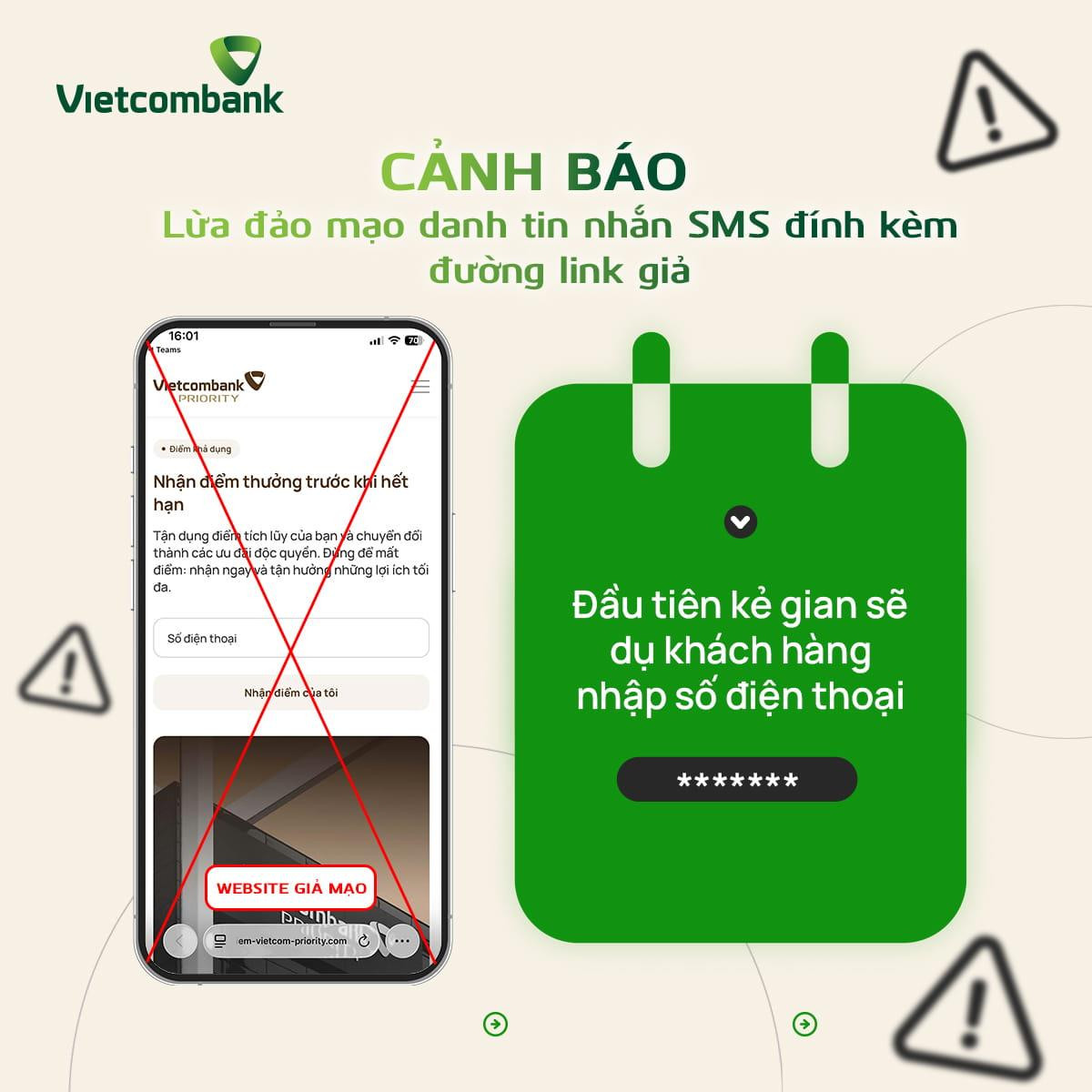 Vietcombank cảnh báo: Khách hàng có thể mất sạch tiền trong thẻ nếu làm theo tin nhắn này - Ảnh 1