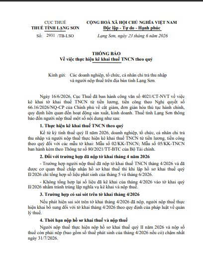 Thông báo quan trọng từ cơ quan thuế - Ảnh 1