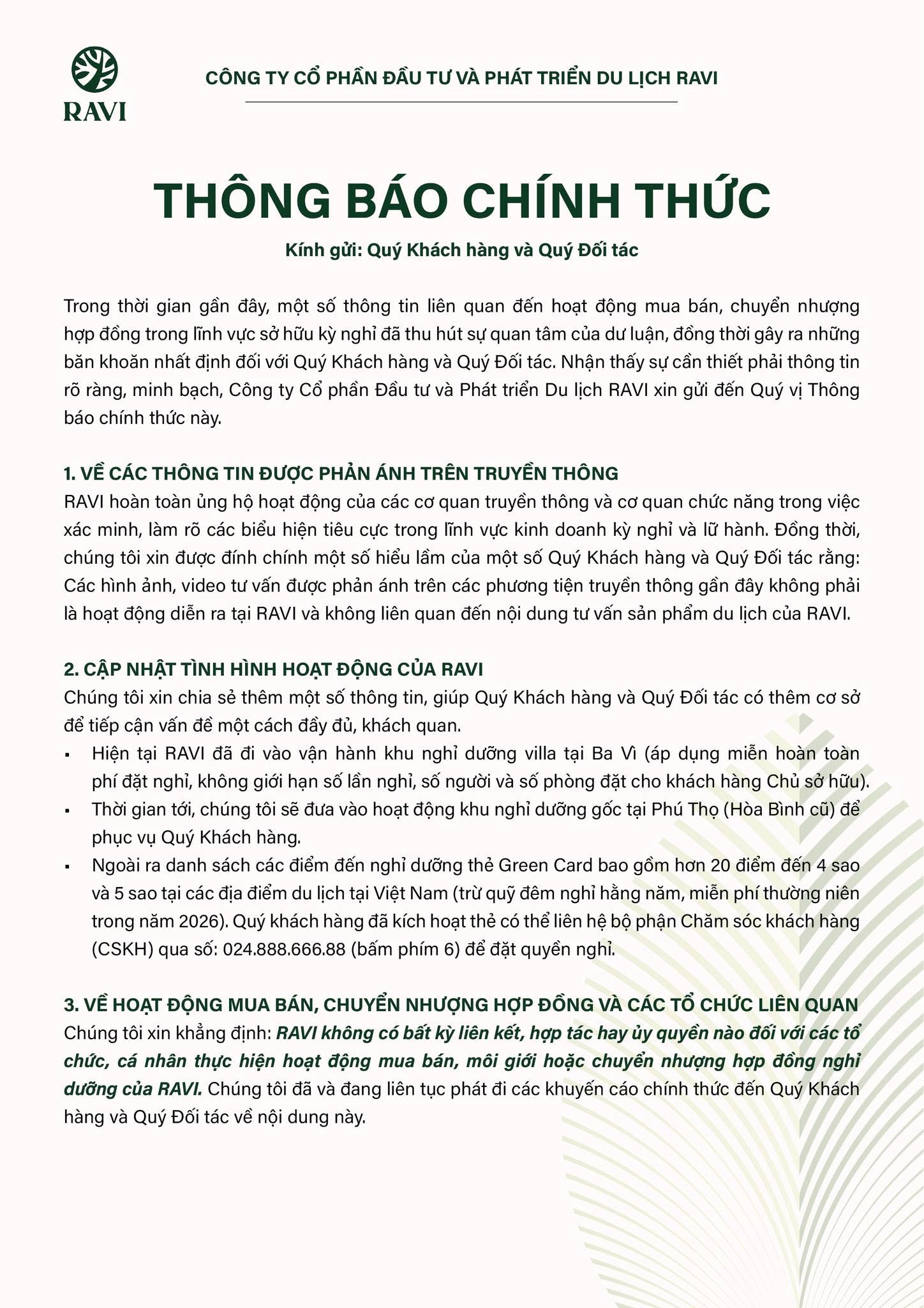 Sau loạt phản ánh về “bẫy hợp đồng kỳ nghỉ”, RAVI phát thông báo chính thức - Ảnh 2