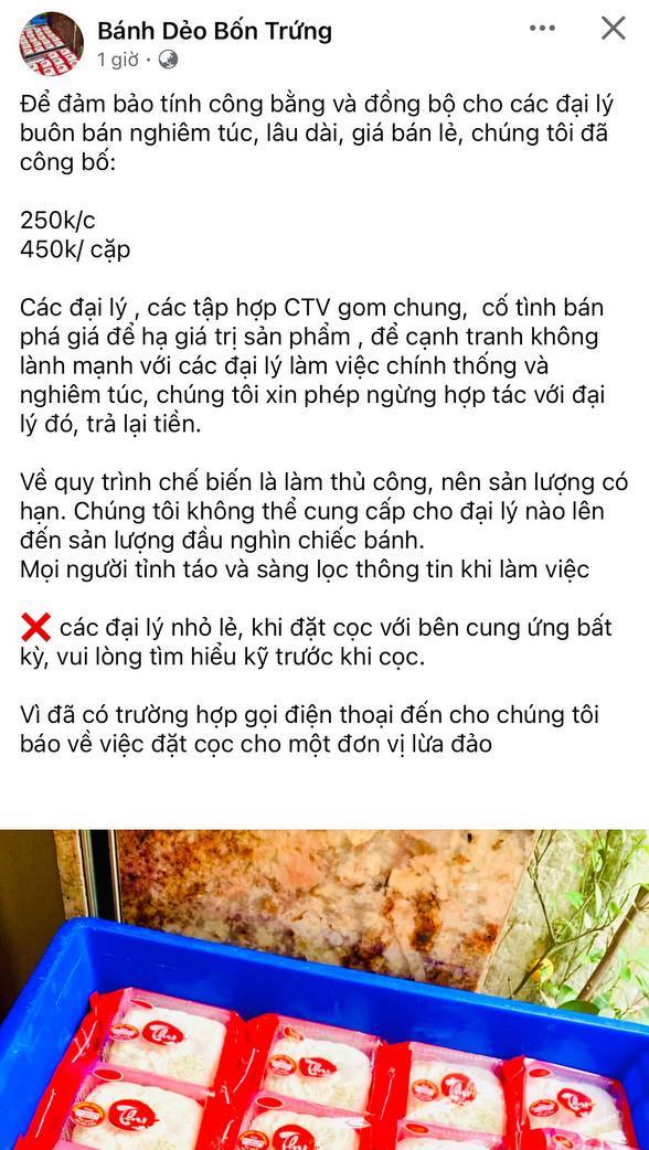 Giữa ồn ào "bánh dẻo thị phi", fanpage "Bánh dẻo 4 trứng" công bố giá bán mới, ngừng hợp tác với nơi phá giá - Ảnh 1