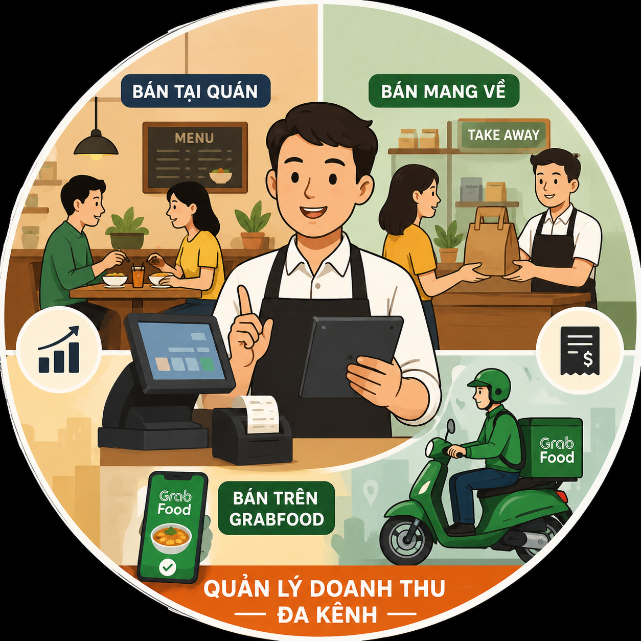 Bán tại quán, bán mang về, bán trên GrabFood, nộp thuế như thế nào?