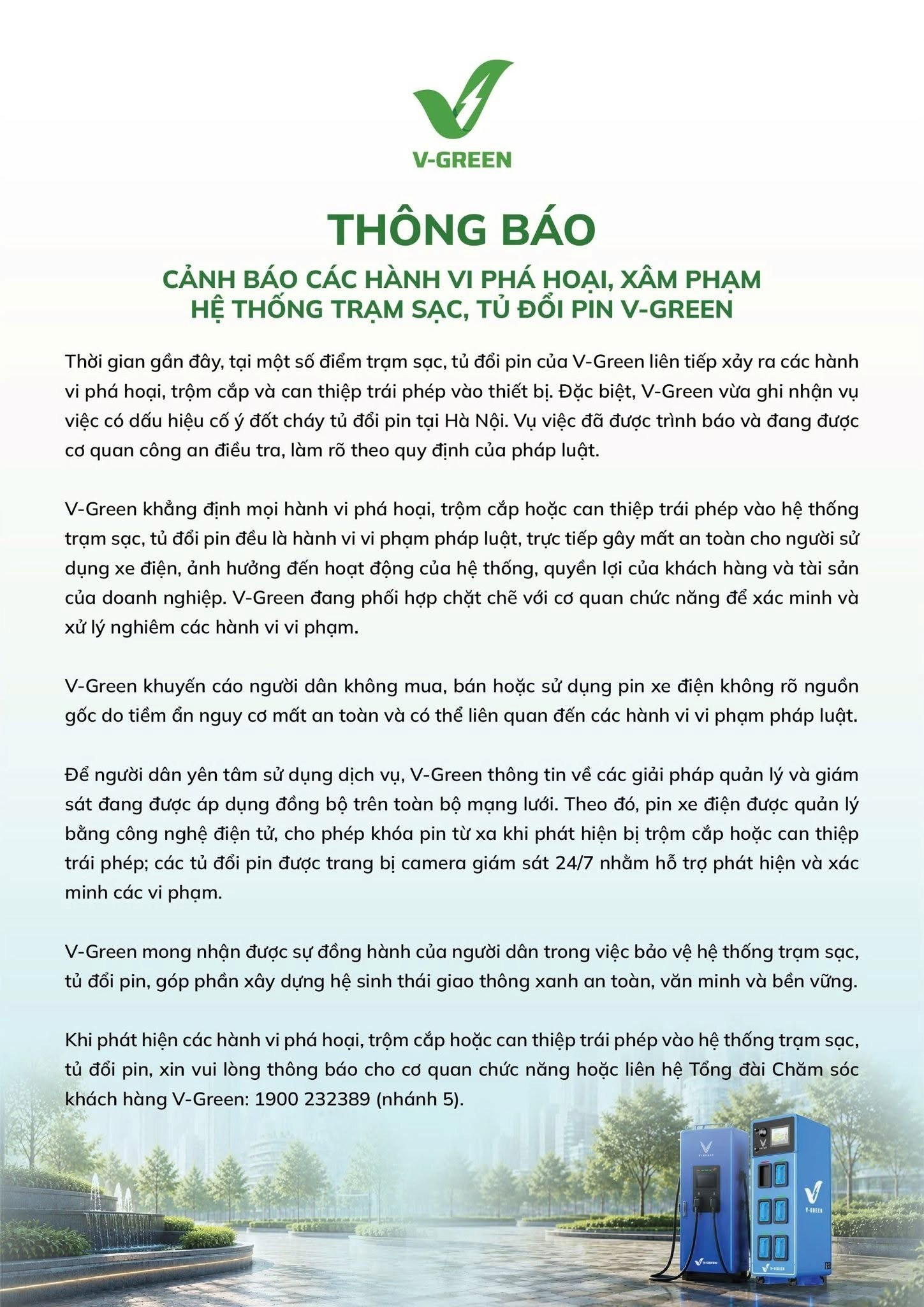V-Green của ông Phạm Nhật Vượng phát cảnh báo