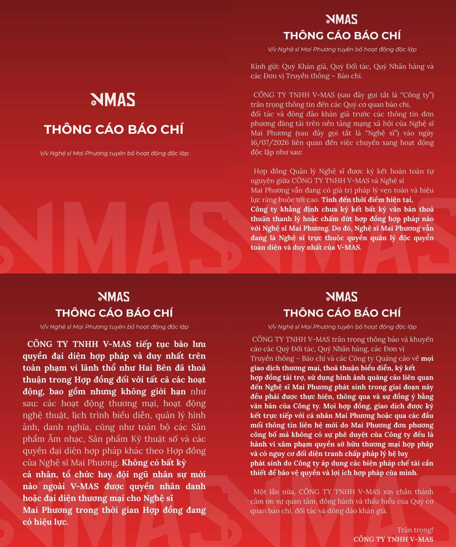 Công ty quản lý phản bác Hoa hậu Mai Phương việc đơn phương hoạt động độc lập