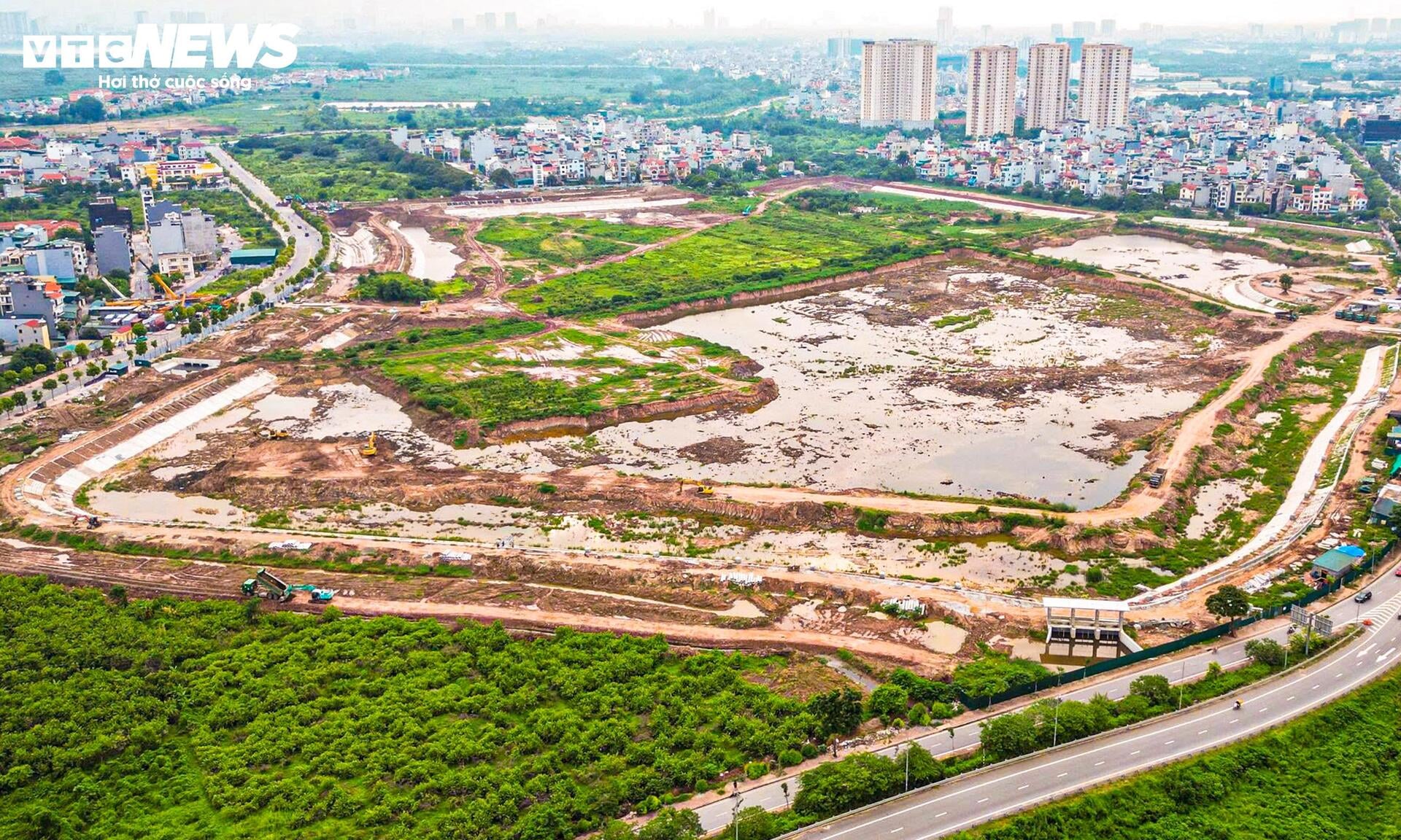 Cận cảnh hồ điều hòa hơn 30 ha đang thành hình ở cửa ngõ phía Đông Hà Nội