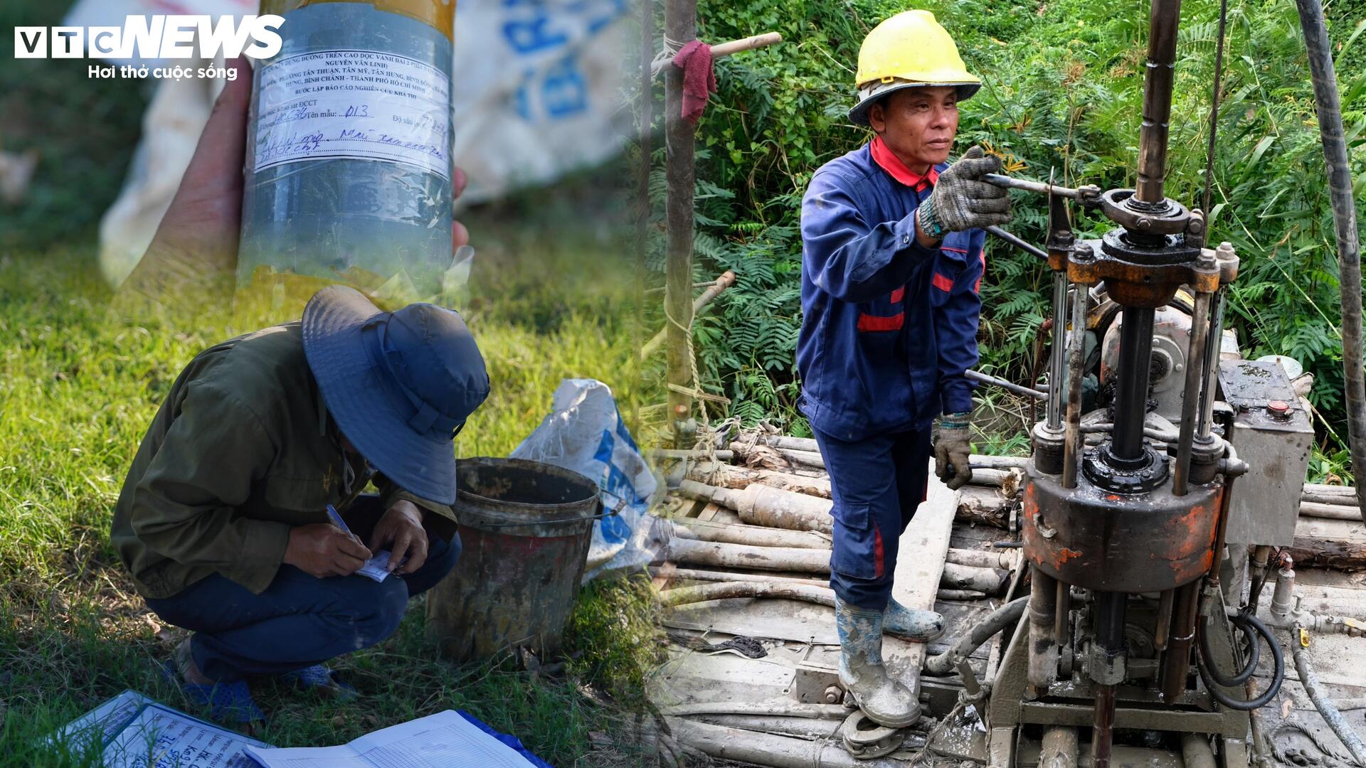 Hàng chục mũi khoan đồng loạt 'xuyên lòng đất' trên đại lộ Nguyễn Văn Linh - Ảnh 1