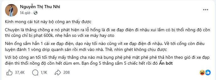 Thu Nhi - Eat Clean Hong 'tố' chồng lách luật bằng xe đạp điện để đi nhậu: Có thật chỉ mất tối đa 600.000 đồng? - Ảnh 1